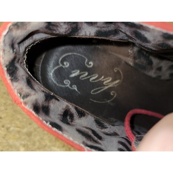 Coral Suede 3.75 Wedge Lace Up Ankle Booties Leopard Print interior Sz 8.5 ENVY - Picture 4 of 6